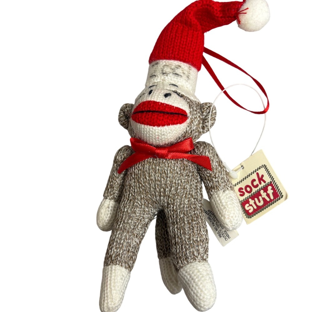 2001 Sock Monkey Ornament Christmas Santa Hat Midwest of Cannon Falls Hanging